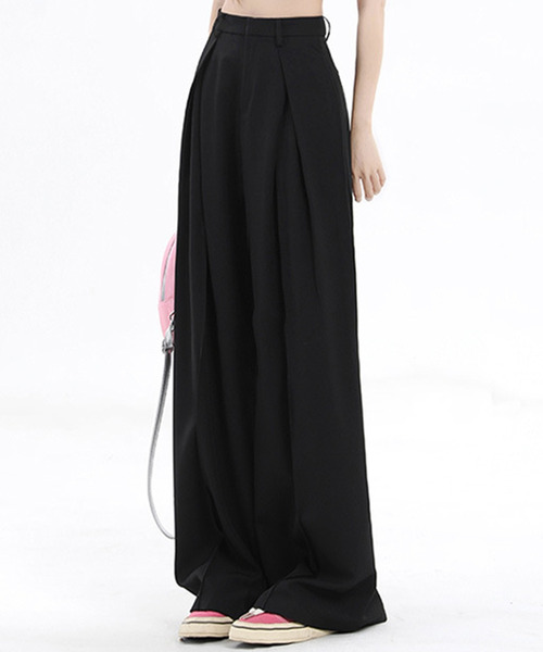 DAY CLOSET（デイ クローゼット）の「レディース 履くだけで美シルエット。クロスタックハイウエストワイドスラックス（スラックス・レディース・ブラック/グレー・XL/L/M/S/XS）」の4枚目の写真