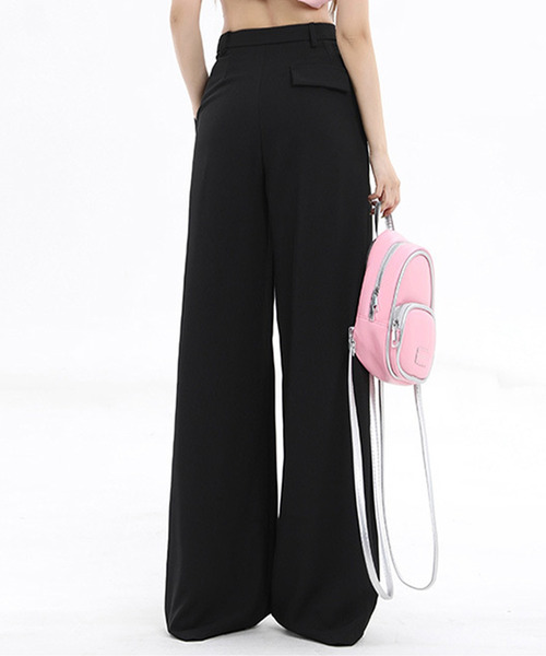 DAY CLOSET（デイ クローゼット）の「レディース 履くだけで美シルエット。クロスタックハイウエストワイドスラックス（スラックス・レディース・ブラック/グレー・XL/L/M/S/XS）」の5枚目の写真