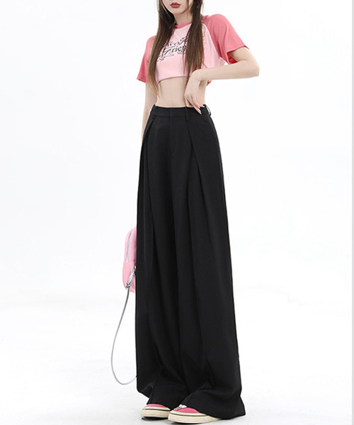 DAY CLOSET（デイ クローゼット）の「レディース 履くだけで美シルエット。クロスタックハイウエストワイドスラックス（スラックス・レディース・ブラック/グレー・XL/L/M/S/XS）」の7枚目の写真