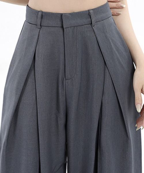 DAY CLOSET（デイ クローゼット）の「レディース 履くだけで美シルエット。クロスタックハイウエストワイドスラックス（スラックス・レディース・ブラック/グレー・XL/L/M/S/XS）」の16枚目の写真