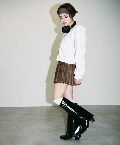 Clum（クルム）の「wool like touch pleats check mini skirt / ウールライクタッチプリーツチェックミニスカート（スカート・レディース・ブラウン/グレー・MEDIUM/SMALL）」の6枚目の写真