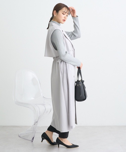 earth music&ecology（アースミュージックアンドエコロジー）の「サイドプリーツジレンチ（トレンチコート・レディース・グレー/ブラック/ライトベージュ・FREE）」の6枚目の写真