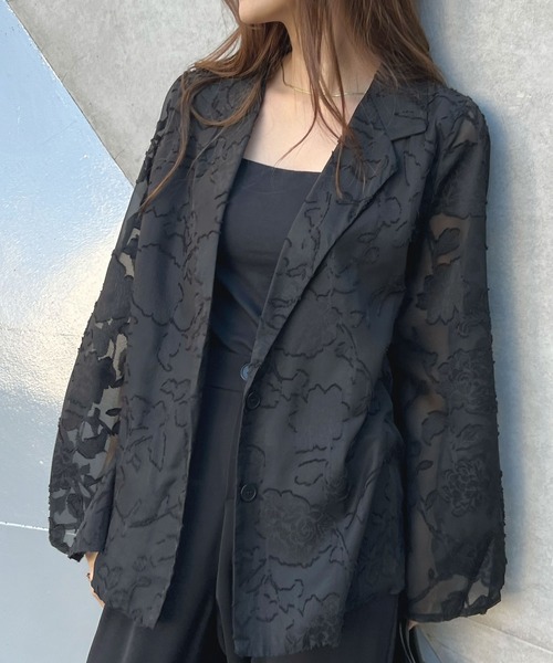 Futier land(フューティアランド)の「【オケージョン対応】ジャガードフラワーシアーテーラードジャケット(テーラードジャケット・レディース・ブラック/アイボリー・FREE)」の7枚目の写真