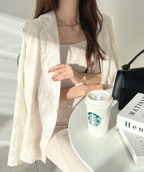 Futier land(フューティアランド)の「【オケージョン対応】ジャガードフラワーシアーテーラードジャケット(テーラードジャケット・レディース・ブラック/アイボリー・FREE)」の12枚目の写真