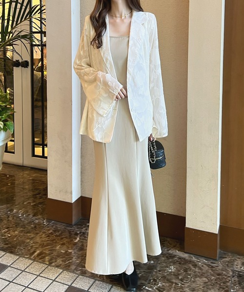 Futier land(フューティアランド)の「【オケージョン対応】ジャガードフラワーシアーテーラードジャケット(テーラードジャケット・レディース・ブラック/アイボリー・FREE)」の14枚目の写真