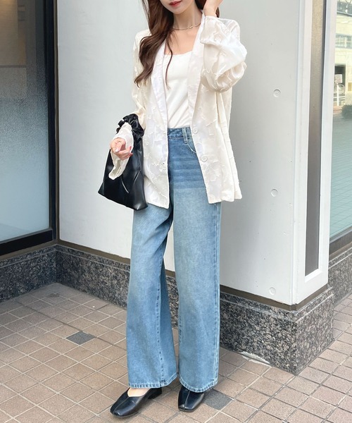 Futier land(フューティアランド)の「【オケージョン対応】ジャガードフラワーシアーテーラードジャケット(テーラードジャケット・レディース・ブラック/アイボリー・FREE)」の18枚目の写真