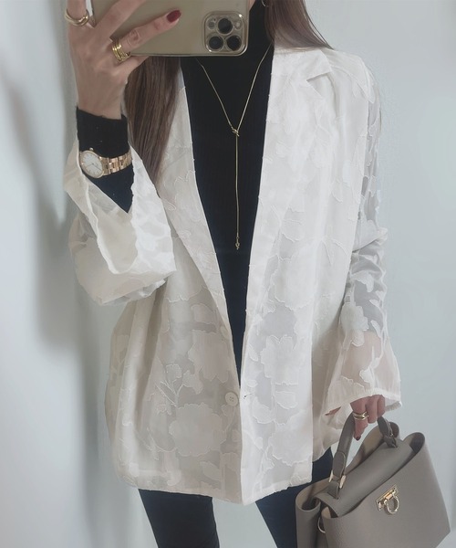 Futier land(フューティアランド)の「【オケージョン対応】ジャガードフラワーシアーテーラードジャケット(テーラードジャケット・レディース・ブラック/アイボリー・FREE)」の19枚目の写真