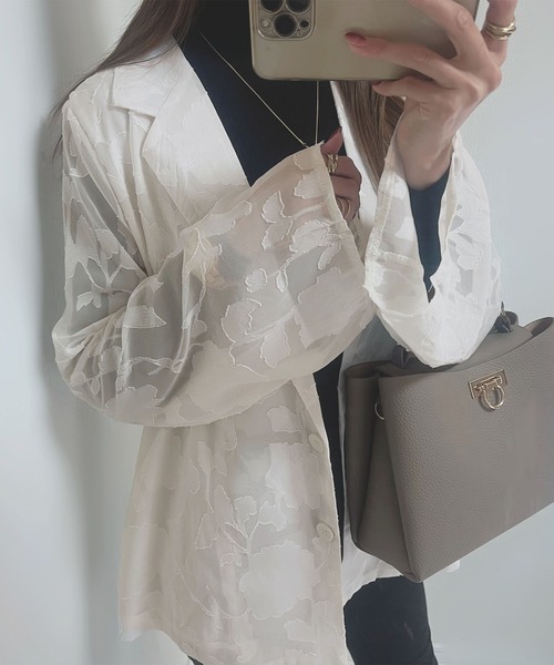 Futier land(フューティアランド)の「【オケージョン対応】ジャガードフラワーシアーテーラードジャケット(テーラードジャケット・レディース・ブラック/アイボリー・FREE)」の20枚目の写真