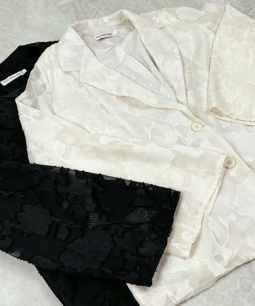 Futier land(フューティアランド)の「【オケージョン対応】ジャガードフラワーシアーテーラードジャケット(テーラードジャケット・レディース・ブラック/アイボリー・FREE)」の22枚目の写真