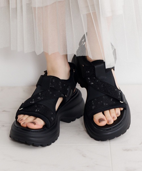 HIMIKO（ヒミコ）の「【HIMIKO】ラインストーンベルトスポサン/657203（サンダル・レディース・ブルー/ブラック/ベージュ・LARGE/X-LARGE/MEDIUM/SMALL）」の2枚目の写真