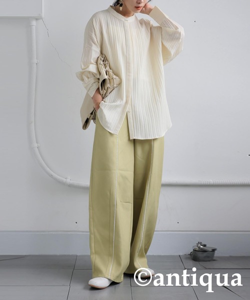 antiqua(アンティカ)の「シルバーボタンシャツ(シャツ/ブラウス・レディース・ライム/オフホワイト/ブラック・ONESIZE)」の4枚目の写真