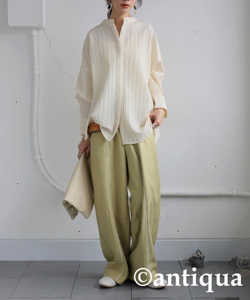antiqua(アンティカ)の「シルバーボタンシャツ(シャツ/ブラウス・レディース・ライム/オフホワイト/ブラック・ONESIZE)」の7枚目の写真