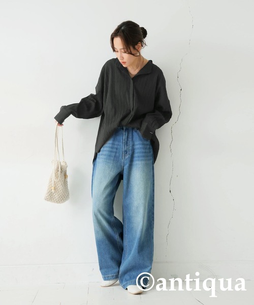 antiqua(アンティカ)の「シルバーボタンシャツ(シャツ/ブラウス・レディース・ライム/オフホワイト/ブラック・ONESIZE)」の8枚目の写真