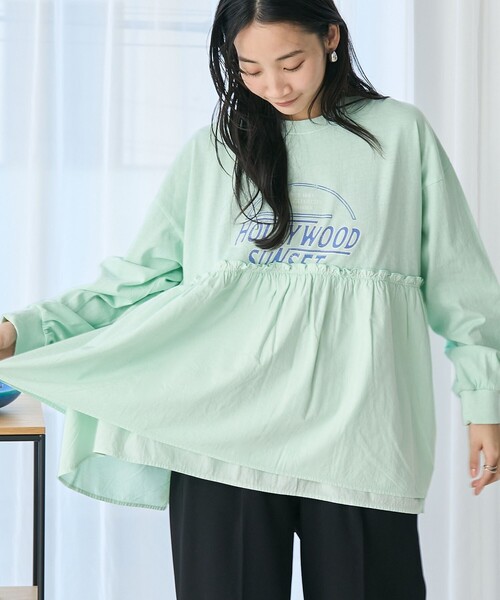 coen（コーエン）の「布帛ドッキングロゴプリントロンT（Tシャツ/カットソー・レディース・オフホワイト/ダークグレー/ケリーグリーン・M/L）」の3枚目の写真