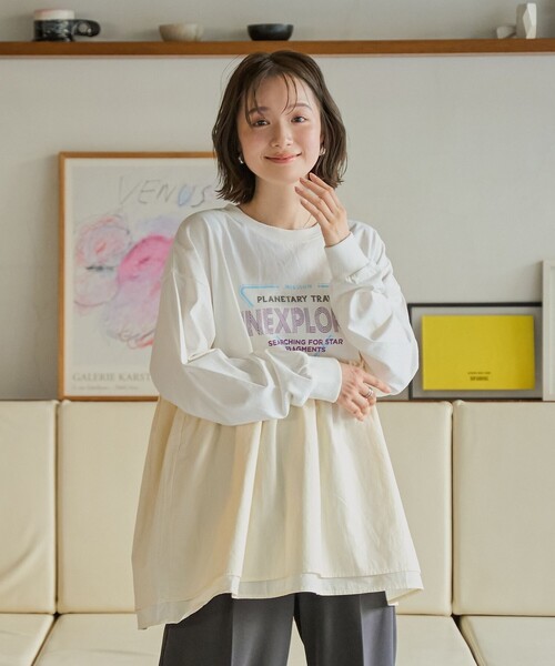 coen（コーエン）の「布帛ドッキングロゴプリントロンT（Tシャツ/カットソー・レディース・オフホワイト/ダークグレー/ケリーグリーン・M/L）」の10枚目の写真