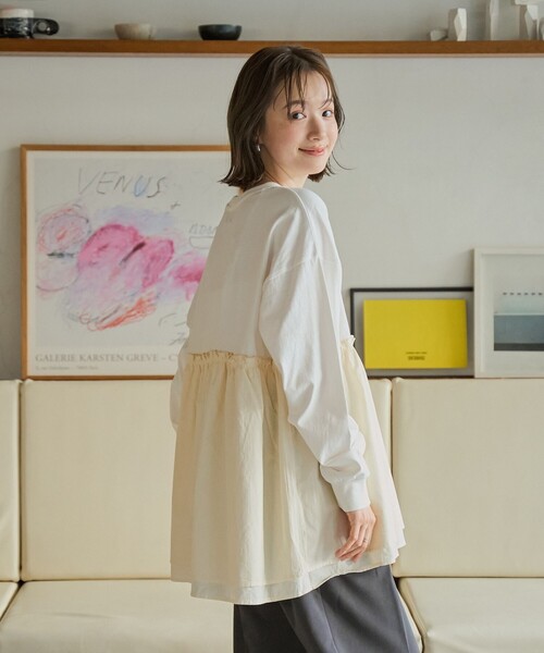 coen（コーエン）の「布帛ドッキングロゴプリントロンT（Tシャツ/カットソー・レディース・オフホワイト/ダークグレー/ケリーグリーン・M/L）」の11枚目の写真