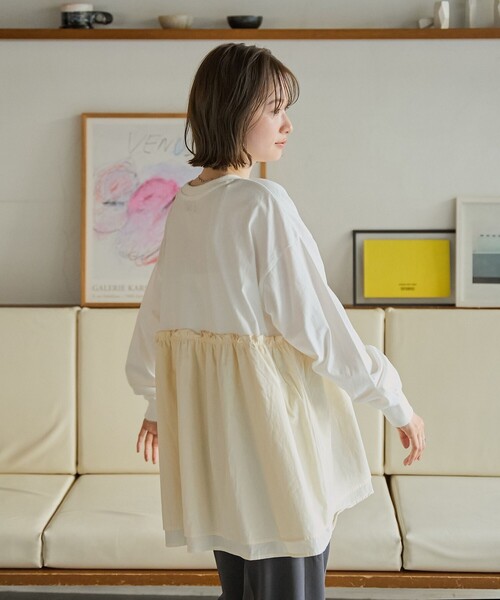 coen（コーエン）の「布帛ドッキングロゴプリントロンT（Tシャツ/カットソー・レディース・オフホワイト/ダークグレー/ケリーグリーン・M/L）」の12枚目の写真