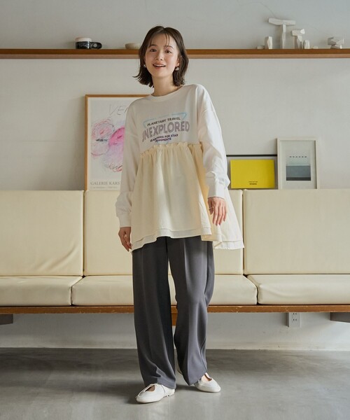 coen（コーエン）の「布帛ドッキングロゴプリントロンT（Tシャツ/カットソー・レディース・オフホワイト/ダークグレー/ケリーグリーン・M/L）」の13枚目の写真