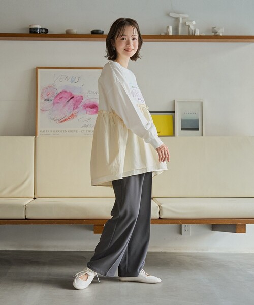 coen（コーエン）の「布帛ドッキングロゴプリントロンT（Tシャツ/カットソー・レディース・オフホワイト/ダークグレー/ケリーグリーン・M/L）」の14枚目の写真