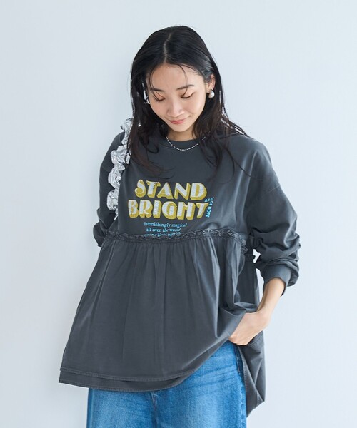 coen（コーエン）の「布帛ドッキングロゴプリントロンT（Tシャツ/カットソー・レディース・オフホワイト/ダークグレー/ケリーグリーン・M/L）」の16枚目の写真