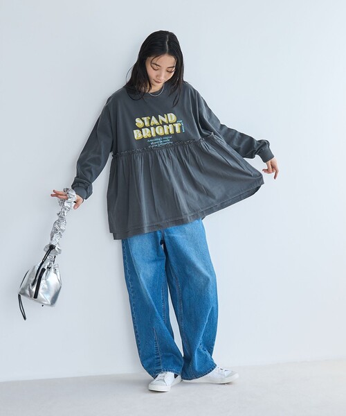 coen（コーエン）の「布帛ドッキングロゴプリントロンT（Tシャツ/カットソー・レディース・オフホワイト/ダークグレー/ケリーグリーン・M/L）」の18枚目の写真