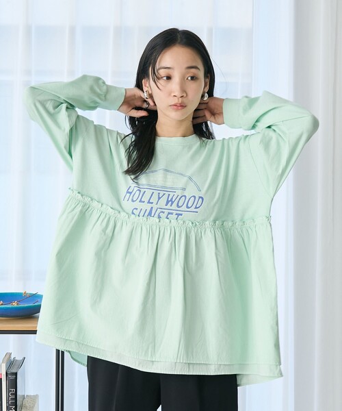 coen（コーエン）の「布帛ドッキングロゴプリントロンT（Tシャツ/カットソー・レディース・オフホワイト/ダークグレー/ケリーグリーン・M/L）」の6枚目の写真