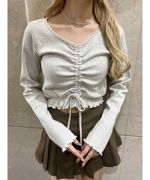 PHILLY（フィリー）の「レースパイピングドロストトップス（Tシャツ/カットソー・レディース・オートミール/グレー/ブラック・FREE）」の3枚目の写真