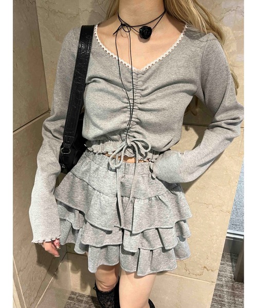 PHILLY（フィリー）の「レースパイピングドロストトップス（Tシャツ/カットソー・レディース・オートミール/グレー/ブラック・FREE）」の2枚目の写真