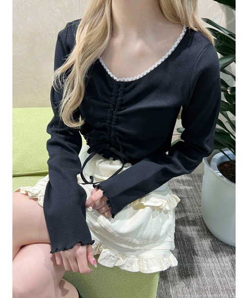 PHILLY（フィリー）の「レースパイピングドロストトップス（Tシャツ/カットソー・レディース・オートミール/グレー/ブラック・FREE）」の4枚目の写真