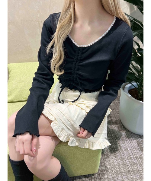 PHILLY（フィリー）の「レースパイピングドロストトップス（Tシャツ/カットソー・レディース・オートミール/グレー/ブラック・FREE）」の5枚目の写真