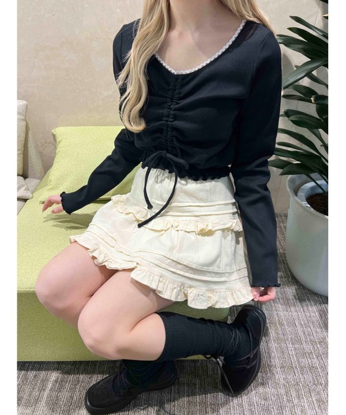 PHILLY（フィリー）の「レースパイピングドロストトップス（Tシャツ/カットソー・レディース・オートミール/グレー/ブラック・FREE）」の6枚目の写真