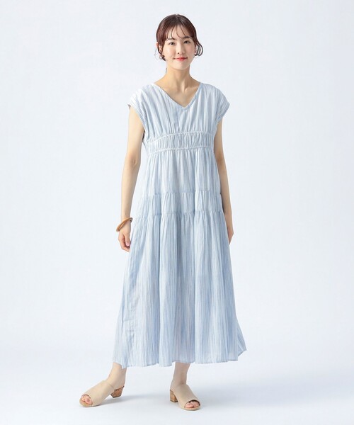 OBLI　ストライプ柄ノースリーブワンピース　サイズ0 WEB限定】ストライプノースリーブワンピース