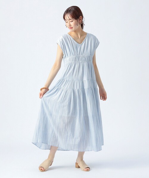 OBLI　ストライプ柄ノースリーブワンピース　サイズ0 wx-dg-42.jpg