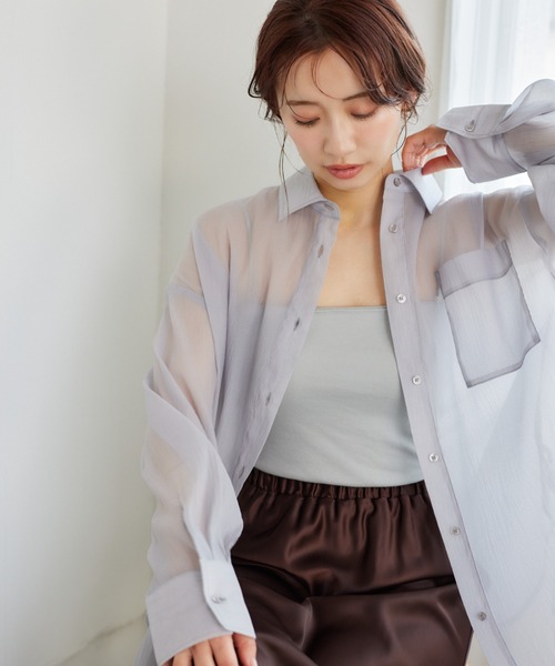 mysty woman(ミスティウーマン)の「シアーオーバーシャツ 315435(シャツ/ブラウス・レディース・ブラック/ライトピンク/ライトベージュ/グレー・FREE)」の1枚目の写真
