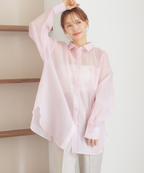 mysty woman(ミスティウーマン)の「シアーオーバーシャツ 315435(シャツ/ブラウス・レディース・ブラック/ライトピンク/ライトベージュ/グレー・FREE)」の4枚目の写真