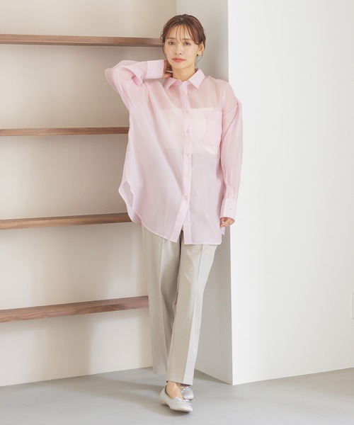 mysty woman(ミスティウーマン)の「シアーオーバーシャツ 315435(シャツ/ブラウス・レディース・ブラック/ライトピンク/ライトベージュ/グレー・FREE)」の8枚目の写真