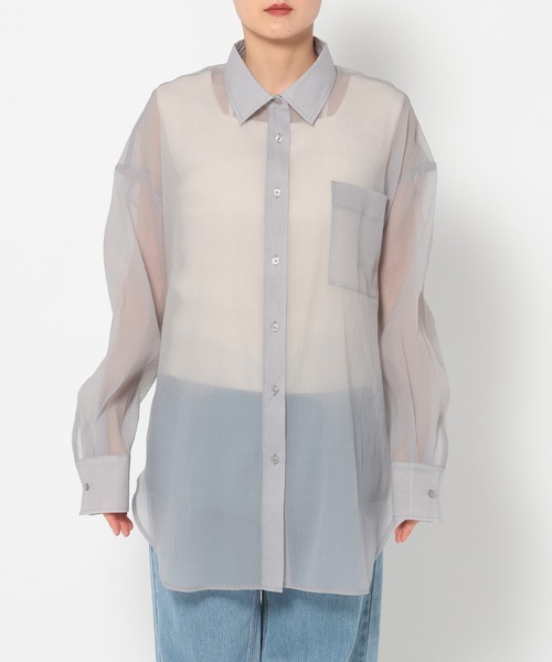 mysty woman(ミスティウーマン)の「シアーオーバーシャツ 315435(シャツ/ブラウス・レディース・ブラック/ライトピンク/ライトベージュ/グレー・FREE)」の10枚目の写真