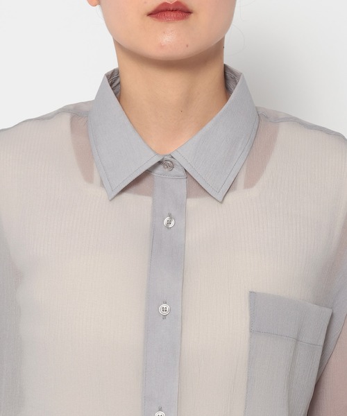 mysty woman(ミスティウーマン)の「シアーオーバーシャツ 315435(シャツ/ブラウス・レディース・ブラック/ライトピンク/ライトベージュ/グレー・FREE)」の14枚目の写真