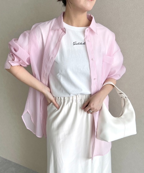 mysty woman(ミスティウーマン)の「シアーオーバーシャツ 315435(シャツ/ブラウス・レディース・ブラック/ライトピンク/ライトベージュ/グレー・FREE)」の22枚目の写真