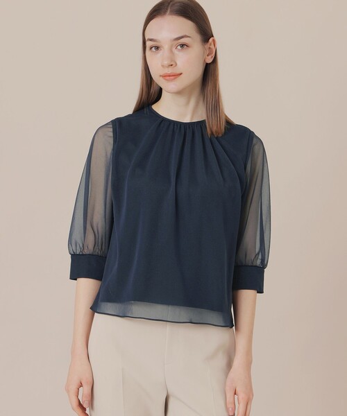 MACKINTOSH LONDON（マッキントッシュ ロンドン）の「シアージャージプルオーバー（Tシャツ/カットソー・レディース・ネイビー/ベージュ/ライトブルー・38）」の3枚目の写真