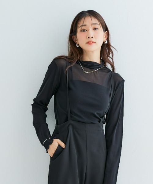 Petitjo（プッチージョ）の「小さいサイズ　シアーハイネックカットソー　低身長さん・小柄女性（Tシャツ/カットソー・レディース・アイボリー/ブラック・PL/PSS/PS/PM）」の10枚目の写真