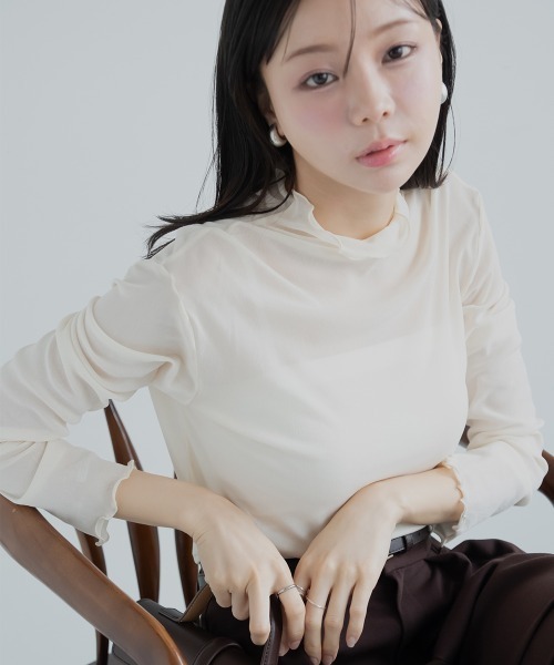 Petitjo（プッチージョ）の「小さいサイズ　シアーハイネックカットソー　低身長さん・小柄女性（Tシャツ/カットソー・レディース・アイボリー/ブラック・PL/PSS/PS/PM）」の18枚目の写真
