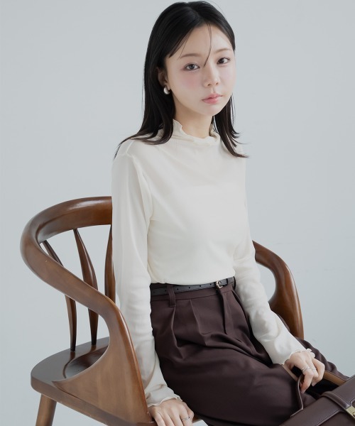 Petitjo（プッチージョ）の「小さいサイズ　シアーハイネックカットソー　低身長さん・小柄女性（Tシャツ/カットソー・レディース・アイボリー/ブラック・PL/PSS/PS/PM）」の20枚目の写真