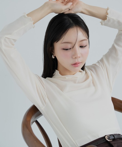 Petitjo（プッチージョ）の「小さいサイズ　シアーハイネックカットソー　低身長さん・小柄女性（Tシャツ/カットソー・レディース・アイボリー/ブラック・PL/PSS/PS/PM）」の19枚目の写真