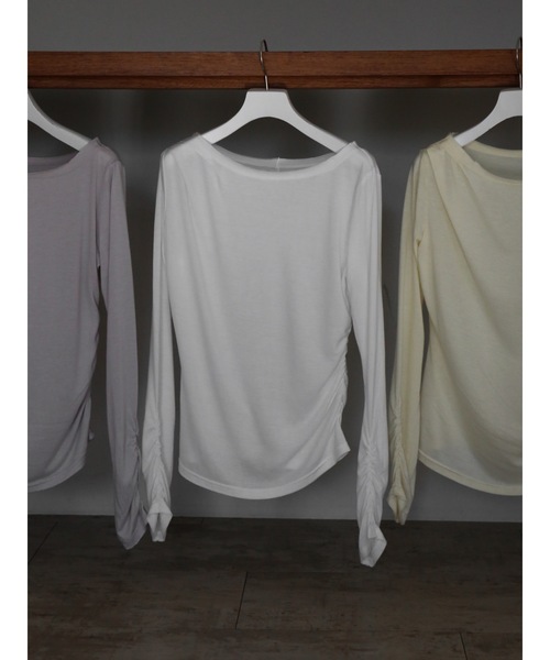 Katrin TOKYO(カトリーントーキョー)の「sheer shirring tee(Tシャツ/カットソー・レディース・イエロー/ホワイト/モーブ系・FREE/XS)」の6枚目の写真