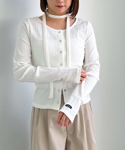 archives(アルシーヴ)の「チョーカーランダムリブカットカーデ(Tシャツ/カットソー・レディース・ピンク/オフホワイト/ブルー/ブラック・MEDIUM)」の2枚目の写真
