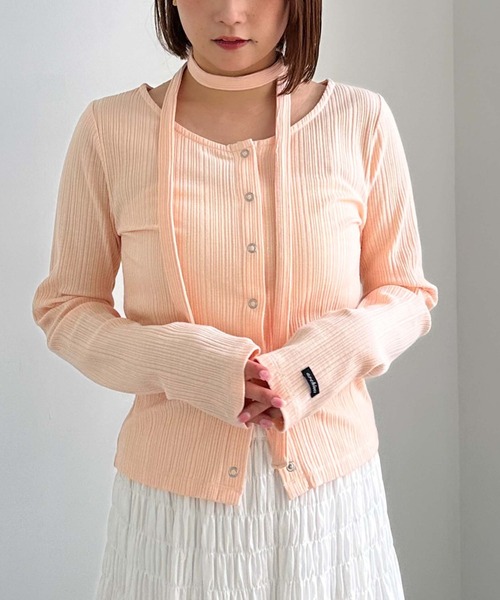 archives(アルシーヴ)の「チョーカーランダムリブカットカーデ(Tシャツ/カットソー・レディース・ピンク/オフホワイト/ブルー/ブラック・MEDIUM)」の4枚目の写真