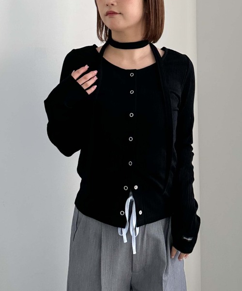 archives(アルシーヴ)の「チョーカーランダムリブカットカーデ(Tシャツ/カットソー・レディース・ピンク/オフホワイト/ブルー/ブラック・MEDIUM)」の3枚目の写真