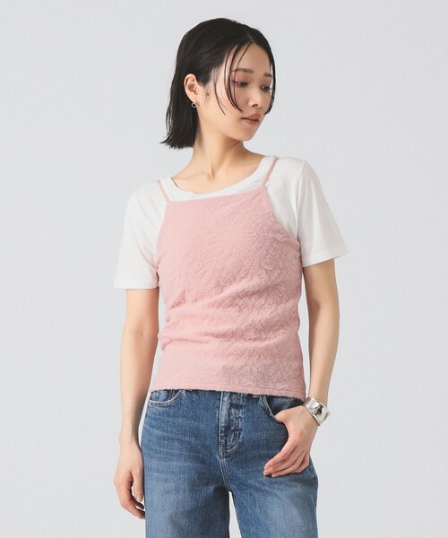 Ray BEAMS（レイビームス）の「チュール ジャガード カップ キャミソール（キャミソール・レディース・オフホワイト/ブラック/ピンク・ONE SIZE）」の3枚目の写真