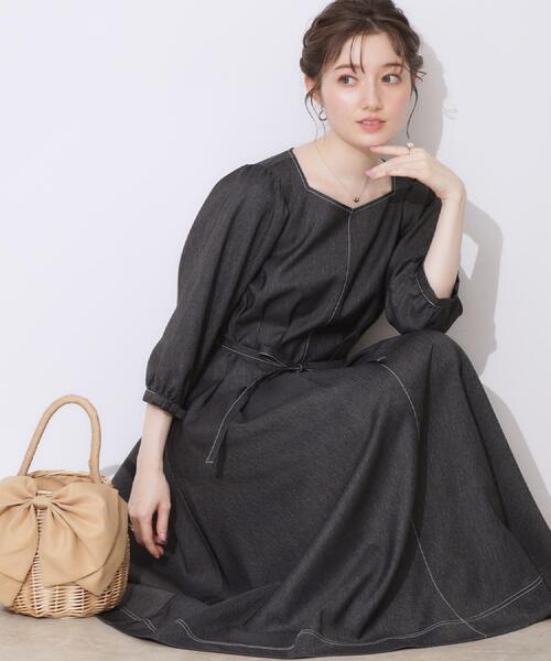 super beauty 42 半袖 ひざ丈ほどのデニムワンピース super beauty デニムブルー 半袖ひざ丈ワンピース AZUL BY